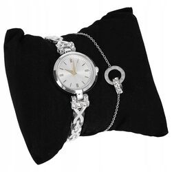 ZEGAREK DAMSKI Z BRANSOLETKĄ biżuteryjny komplet srebrny stalowy dla żony