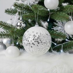 Bombka choinkowa z cekinami biała srebrna 10 cm dekorowana ozdoba duża