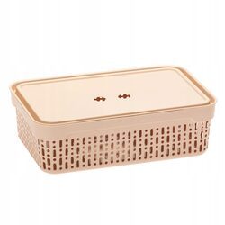 Koszyk organizer beżowy 30x20x9 plastikowy pojemnik z pokrywką do szuflady