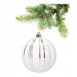 Bombka choinkowa elegancka biała ze złotymi żłobieniami 10 cm duża