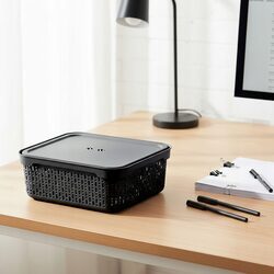 Koszyk organizer czarny 30x20 cm z pokrywką plastikowy do szuflady