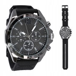 Zegarek męski czarny pasek silikonowy na prezent dla taty męża w pudełku