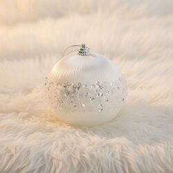 BOMBKA CHOINKOWA XXL 8 cm biała z lśniącymi koralikami duża bombka ozdobna