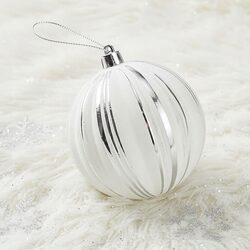 Bombka choinkowa karbowana biała w srebrne paski 10 cm duża nietłukąca