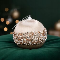 BOMBKA CHOINKOWA 10 cm szampańska baza z błyszczącymi cekinami ozdoba