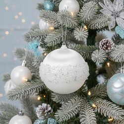 BOMBKA CHOINKOWA XXL 8 cm biała z lśniącymi koralikami duża bombka ozdobna