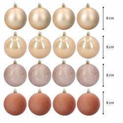 Bombki choinkowe duże 8 cm złote beżowe zestaw 16 sztuk nietłukące mix