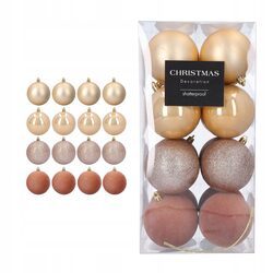 Bombki choinkowe duże 8 cm złote beżowe zestaw 16 sztuk nietłukące mix