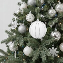 BOMBKA CHOINKOWA 8 cm z koralikami błyszcząca biała ozdoba świąteczna duża