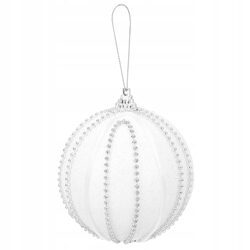 BOMBKA CHOINKOWA 8 cm z koralikami błyszcząca biała ozdoba świąteczna duża