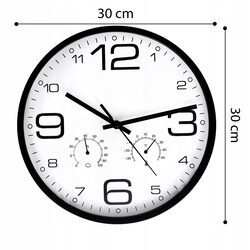 Zegar ścienny z termometrem i higrometrem 30 cm okrągły czarny czytelny