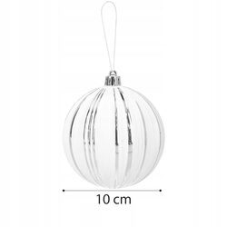 Bombka choinkowa karbowana biała w srebrne paski 10 cm duża nietłukąca
