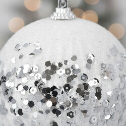 Bombka choinkowa z cekinami biała srebrna 10 cm dekorowana ozdoba duża