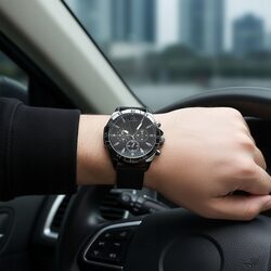 Zegarek męski czarny pasek silikonowy na prezent dla taty męża w pudełku