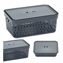Koszyk organizer szary 30x20x12 cm pojemnik plastikowy z pokrywką