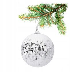 Bombka choinkowa z cekinami biała srebrna 10 cm dekorowana ozdoba duża