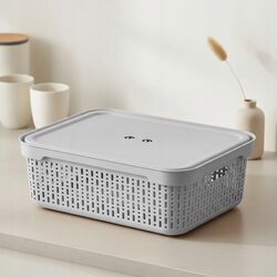 Koszyk organizer jasny szary 40x30x13 cm pojemnik z pokrywką