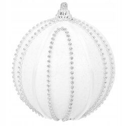 BOMBKA CHOINKOWA 8 cm z koralikami błyszcząca biała ozdoba świąteczna duża