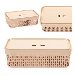 Koszyk organizer beżowy 30x20x9 plastikowy pojemnik z pokrywką do szuflady