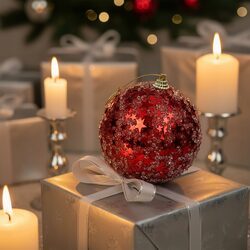 Bombka choinkowa brokatowa czerwona w gwiazdki 8 cm ozdoba nietłukąca