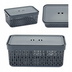 Koszyk organizer szary 30x20x12 cm pojemnik plastikowy z pokrywką