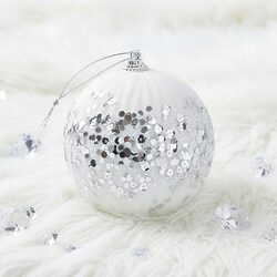 Bombka choinkowa z cekinami biała srebrna 10 cm dekorowana ozdoba duża