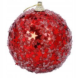 Bombka choinkowa brokatowa czerwona w gwiazdki 8 cm ozdoba nietłukąca