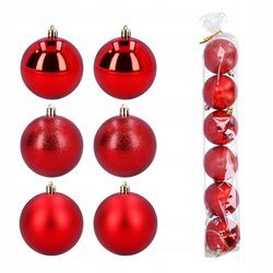 Bombki choinkowe plastikowe czerwone 7 cm zestaw 6 sztuk mix nietłukące