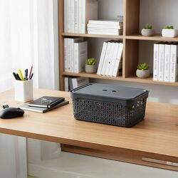 Koszyk organizer szary 30x20x12 cm pojemnik plastikowy z pokrywką