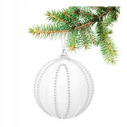 BOMBKA CHOINKOWA 8 cm z koralikami błyszcząca biała ozdoba świąteczna duża