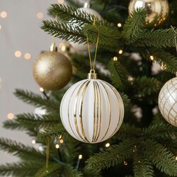 Bombka choinkowa biało złota 8 cm dekorowana ozdoba na choinkę duża