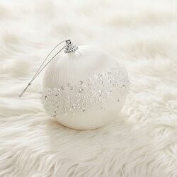 BOMBKA CHOINKOWA XXL 8 cm biała z lśniącymi koralikami duża bombka ozdobna