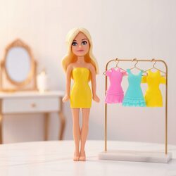 LALKA Z SAMOCHODEM zestaw z pieskiem ubranka sukienki niebieski kabriolet