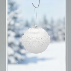 BOMBKA CHOINKOWA XXL 8 cm biała z lśniącymi koralikami duża bombka ozdobna