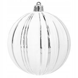 Bombka choinkowa ryflowana biała ze srebrnymi paskami 8 cm ozdoba duża