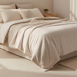 KOC 160x200 kremowy naturalny z mikrofibry gładki miękki dwustronny ciepły