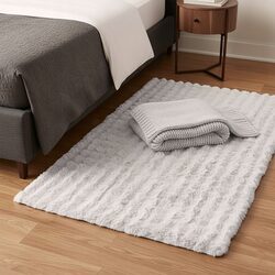 Dywan 100 x 150 biały miękki pluszowy puszysty antypoślizgowy z fakturą