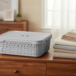 Koszyk organizer jasny szary 40x30x13 cm pojemnik z pokrywką