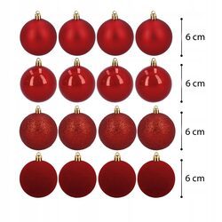 Bombki choinkowe nietłukące czerwone zestaw 16 sztuk 6 cm plastikowe