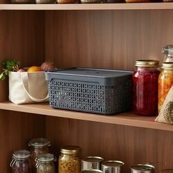 Koszyk organizer szary 30x20x12 cm pojemnik plastikowy z pokrywką