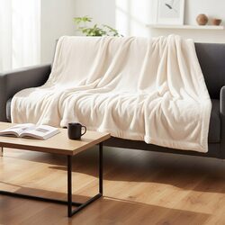 KOC 160x200 kremowy naturalny z mikrofibry gładki miękki dwustronny ciepły