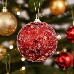 Bombka choinkowa brokatowa czerwona w gwiazdki 8 cm ozdoba nietłukąca