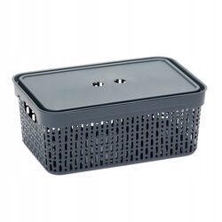 Koszyk organizer szary 30x20x12 cm pojemnik plastikowy z pokrywką