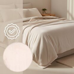 KOC 160x200 kremowy naturalny z mikrofibry gładki miękki dwustronny ciepły