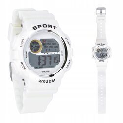 Zegarek sportowy biały damski elektroniczny stoper alarm podświetlenie led