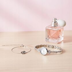 ZEGAREK DAMSKI Z BRANSOLETKĄ biżuteryjny komplet srebrny stalowy dla żony