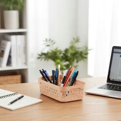 Koszyk organizer beżowy 18x12 cm plastikowy koszyczek do łazienki na biurko