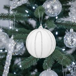 BOMBKA CHOINKOWA 8 cm z koralikami błyszcząca biała ozdoba świąteczna duża