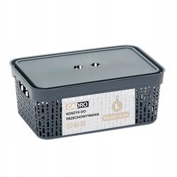 Koszyk organizer szary 30x20x12 cm pojemnik plastikowy z pokrywką