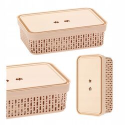 Koszyk organizer beżowy 30x20x9 plastikowy pojemnik z pokrywką do szuflady